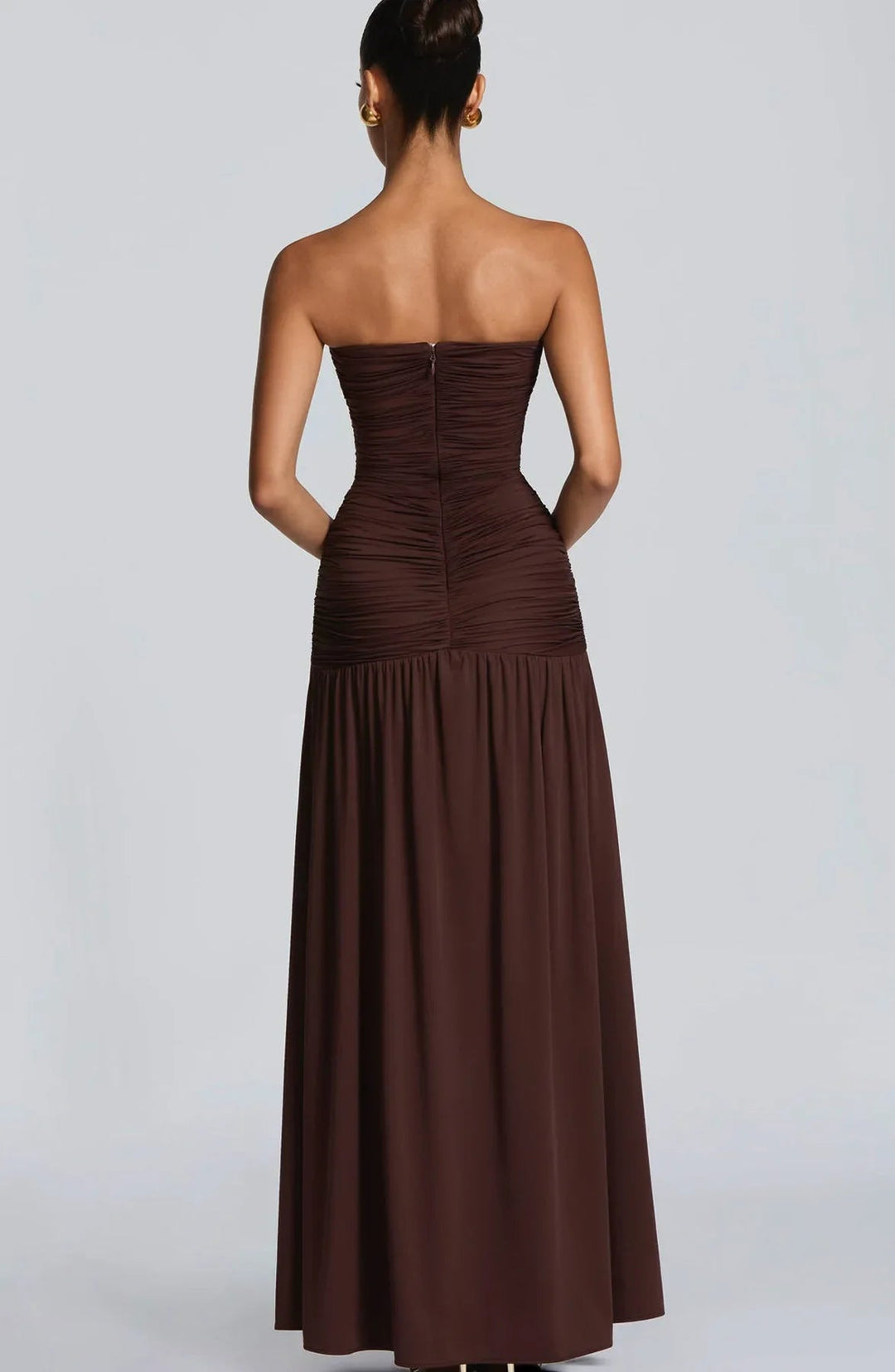 Women’s Strapless Maxi Dress with Deep V Neck and Side Slit