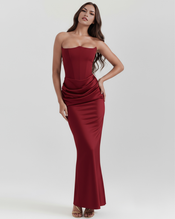 Women’s Strapless Maxi Dress with Draped Waist Detail