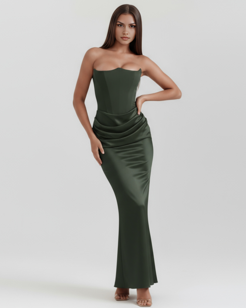 Women’s Strapless Maxi Dress with Draped Waist Detail
