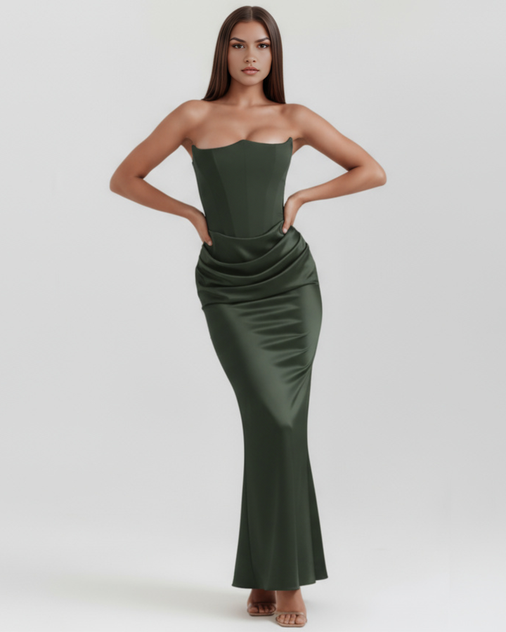 Women’s Strapless Maxi Dress with Draped Waist Detail