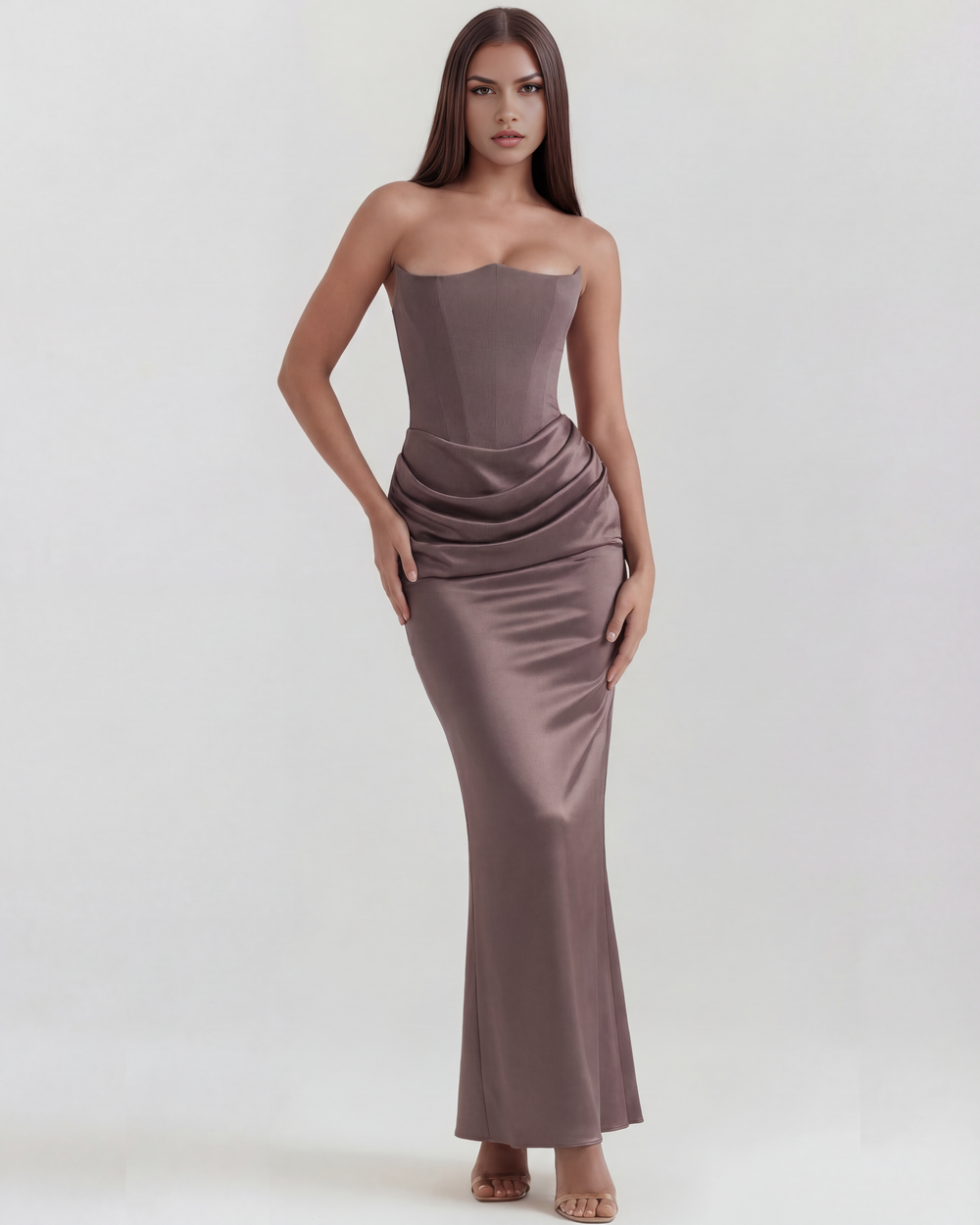 Women’s Strapless Maxi Dress with Draped Waist Detail
