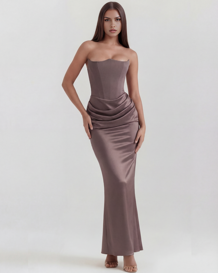 Women’s Strapless Maxi Dress with Draped Waist Detail