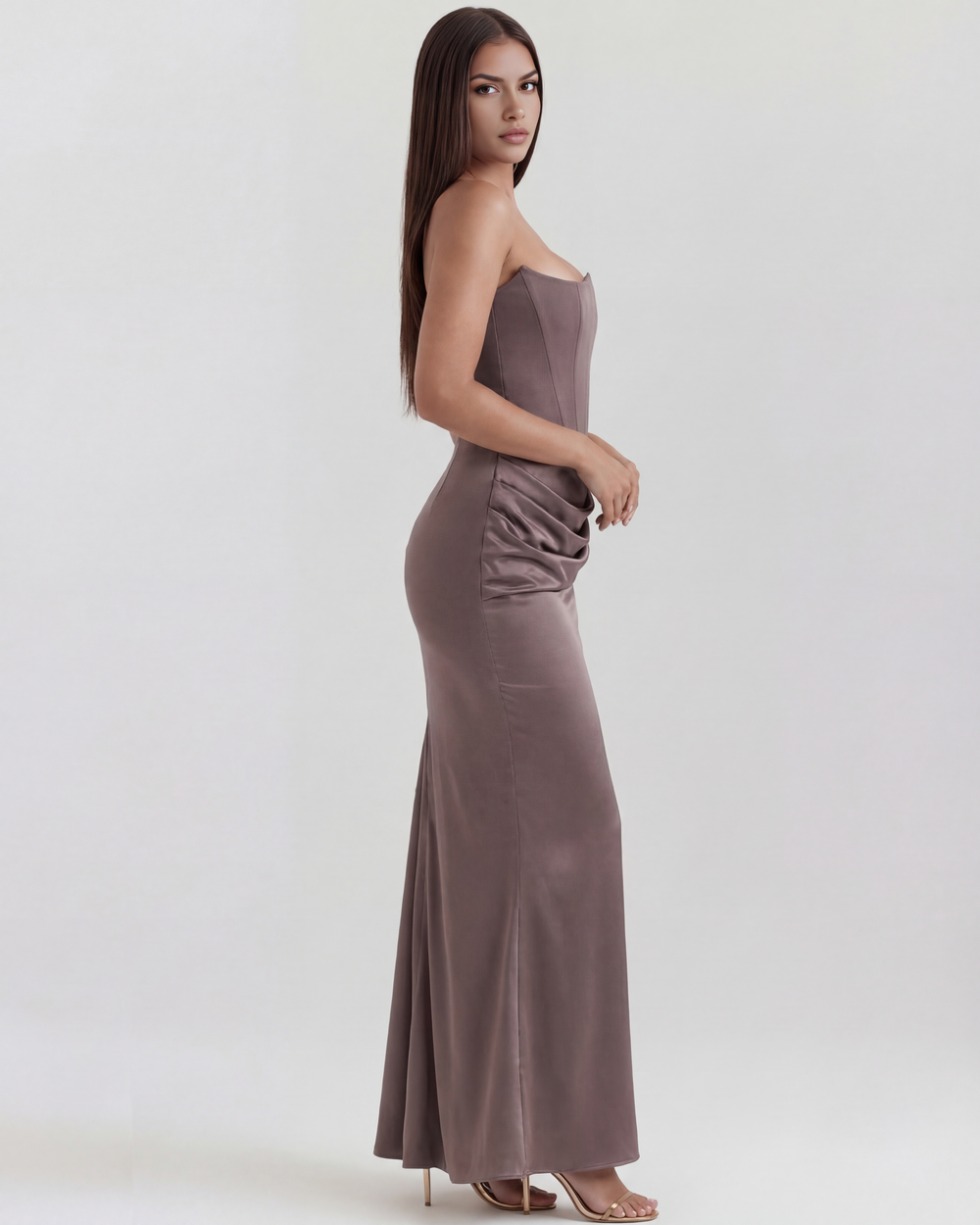 Women’s Strapless Maxi Dress with Draped Waist Detail