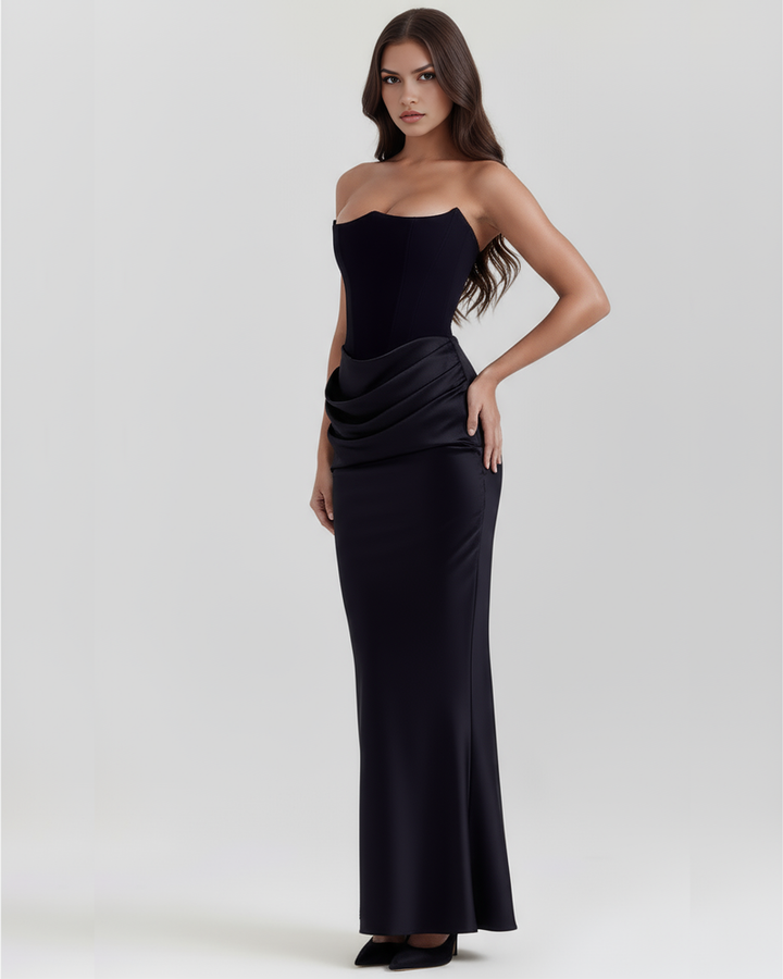 Women’s Strapless Maxi Dress with Draped Waist Detail