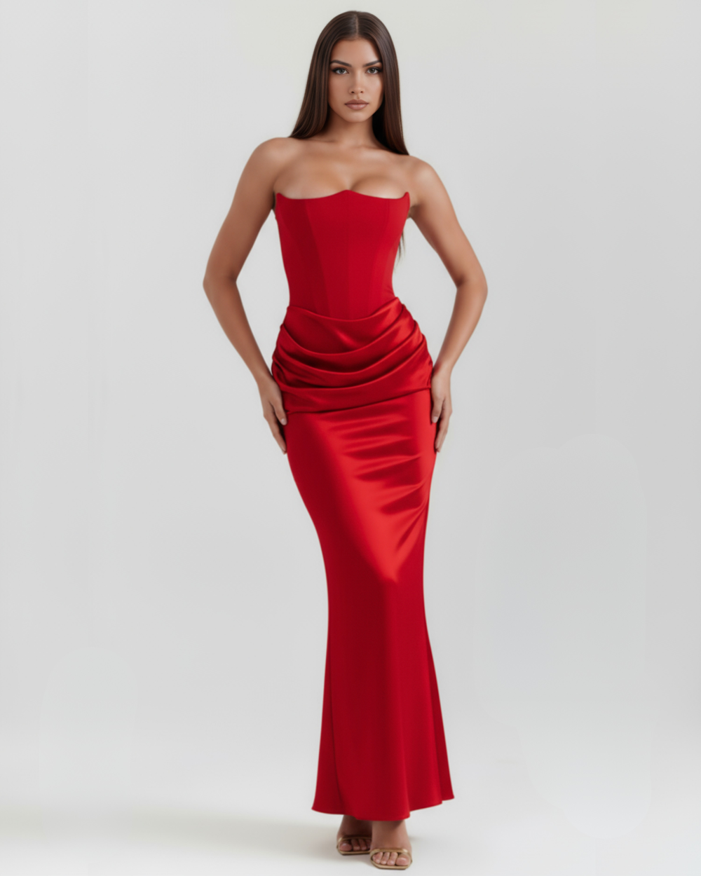 Women’s Strapless Maxi Dress with Draped Waist Detail