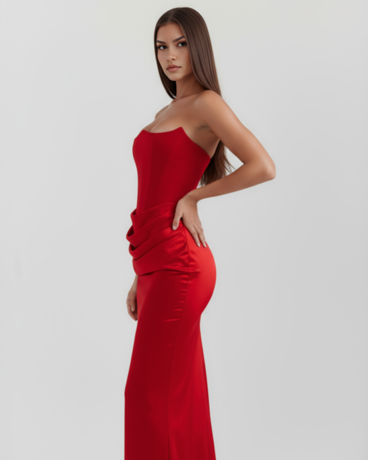 Women’s Strapless Maxi Dress with Draped Waist Detail