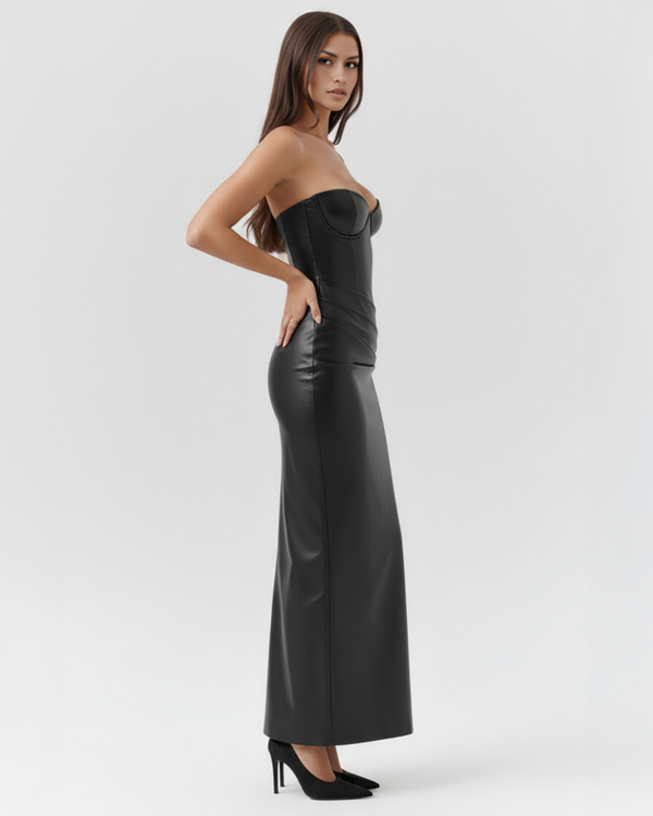 Women’s Strapless Maxi Dress with Fitted Bodice