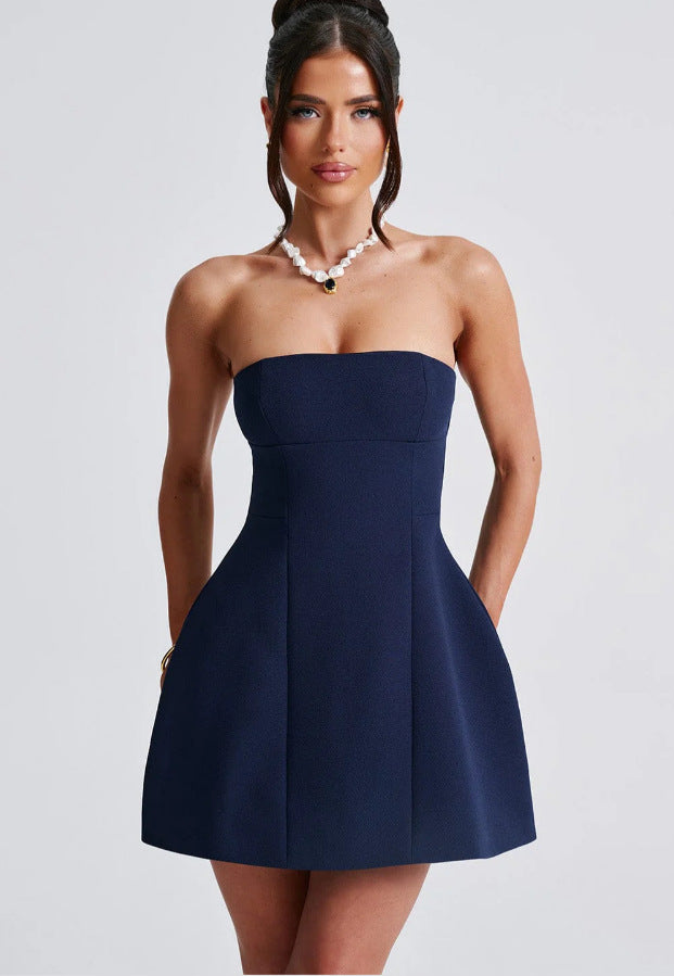 Women’s Strapless Mini Dress with Panel Seams and Flared Skirt