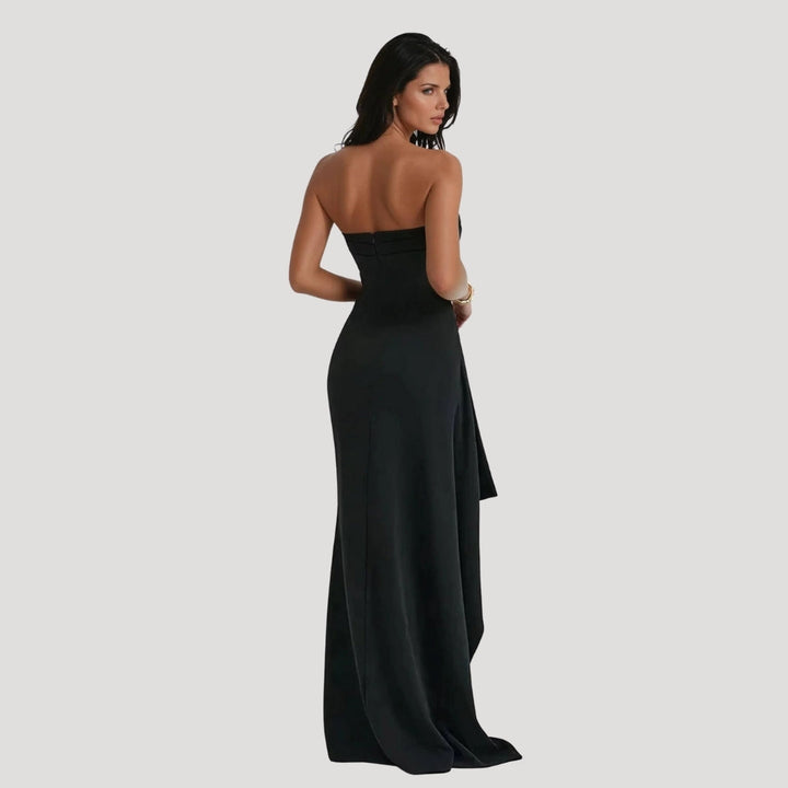 Women’s Strapless Ruched High Slit Maxi Dress