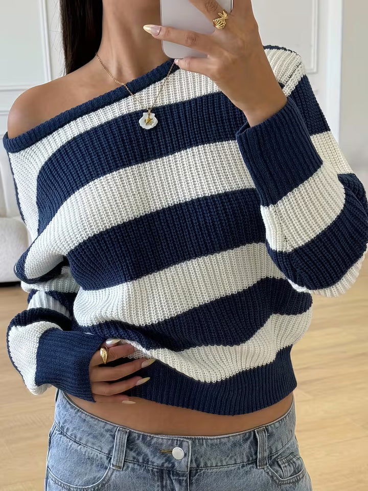 Women’s Striped Off Shoulder Knit Sweater