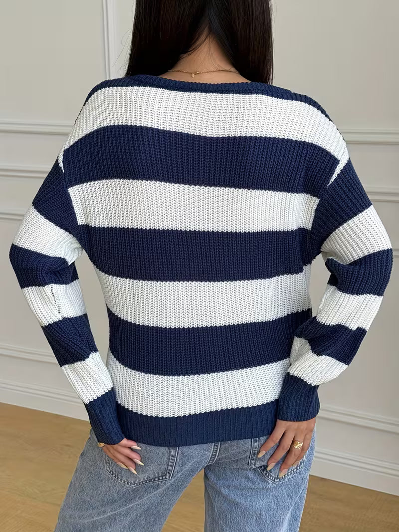 Women’s Striped Off Shoulder Knit Sweater