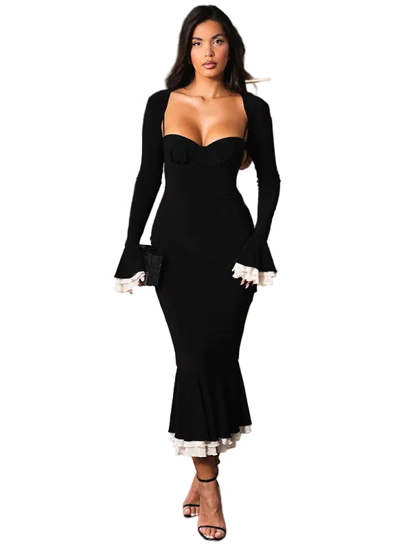 Women’s Sweetheart Neck Long Sleeve Midi Dress