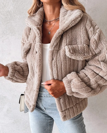 Women’s Textured Button Front Jacket with Chest Pockets