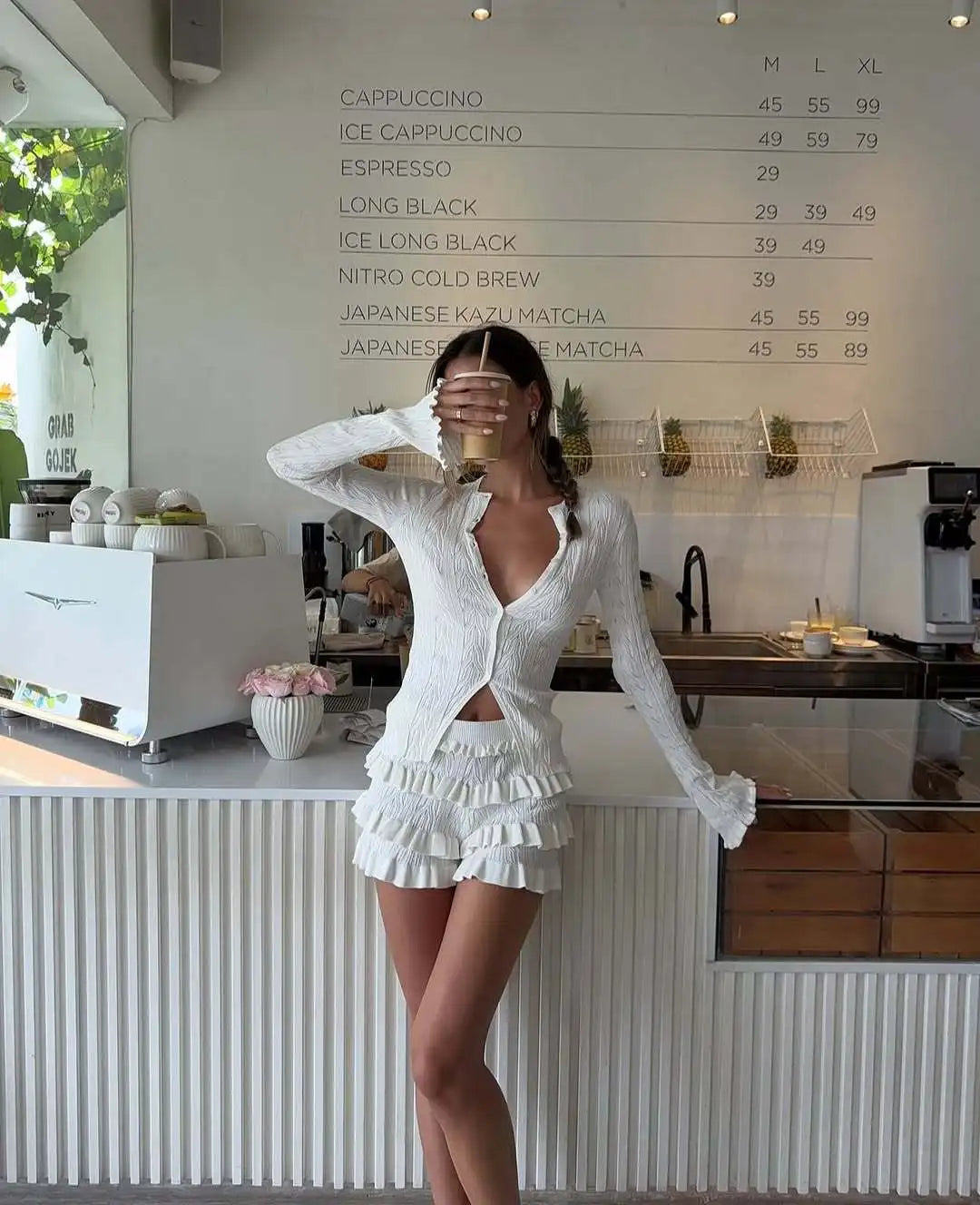 Women’s Textured Knit Top and Ruffle Shorts Set