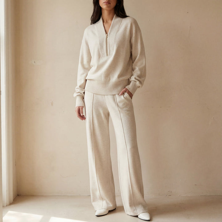 Women’s Two-Piece Lounge Set with Long Sleeve Top and Straight-Leg Trousers