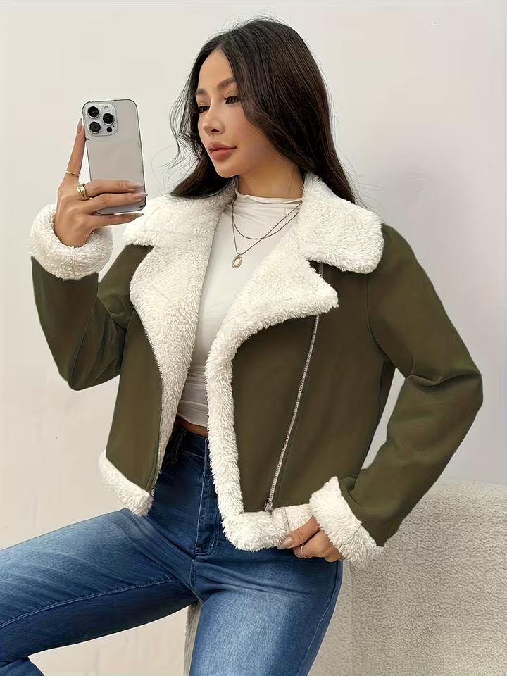 Women’s Zip Front Faux Shearling Jacket