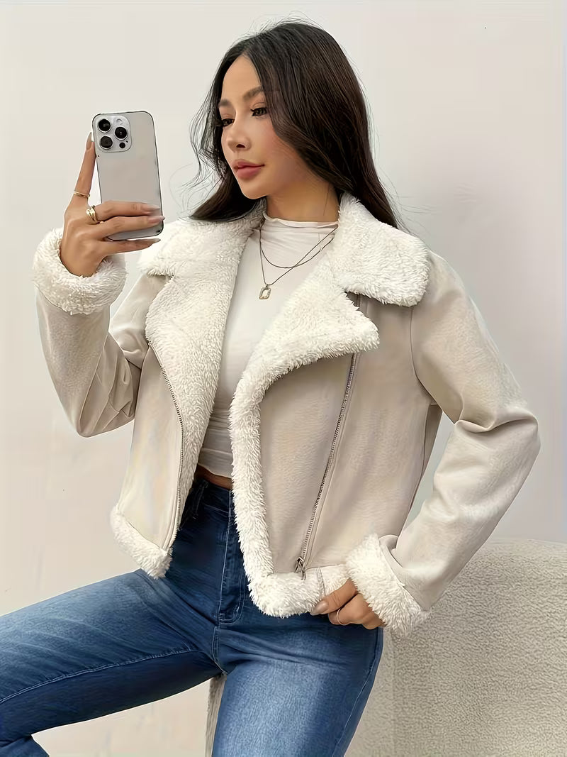 Women’s Zip Front Faux Shearling Jacket